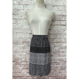 LOFT Womens Faux Wrap Mini Skirt Black White Print Rayon Lightweight Size 14 NEW